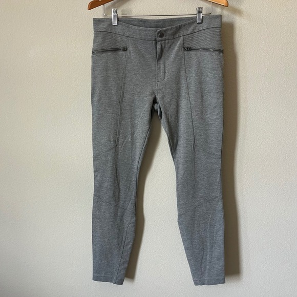 Athleta Ponte Moto Knit‎ Pants Gray Zipper Pockets Stretch Casual Size 12 - Picture 1 of 9